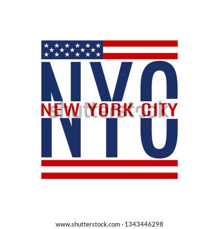 New York City text. NYC typography design with American flag. Tee, T-Shirt, Sport, Athletic graphics. Vector illustration.