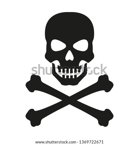 Skull with crossed bones icon. Death, pirate and danger symbol. Skeleton head. Vector illustration.