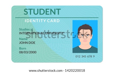 Student id card. University, school, college identity card with photo. Vector illustration.