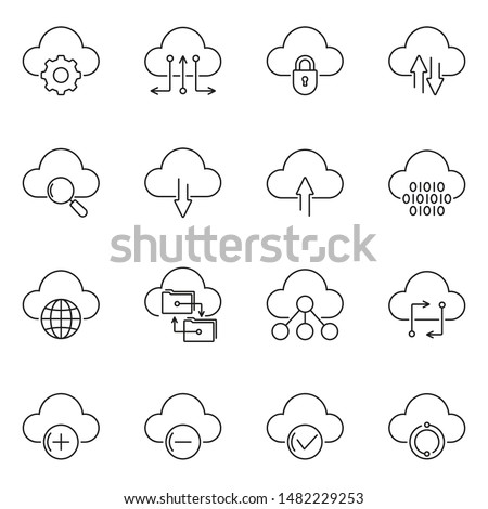 Cloud technology line icon set. Upload and Download, Dig data, Sync concept. Vector illustration.