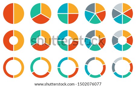 Pie chart set. Colorful diagram collection with 2,3,4,5,6 sections or steps. Circle icons for infographic, UI, web design, business presentation. Vector illustration.