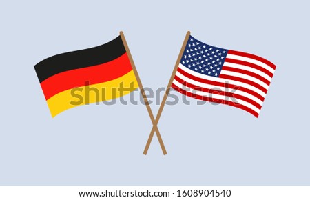 Germany and USA crossed flags on stick. German and American national symbols. Vector illustration.