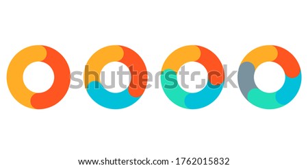 Pie chart set. Circle diagram design. Circular graph with 2, 3, 4, 5 steps for business presentation. Progress wheel infographic template. Vector illustration.