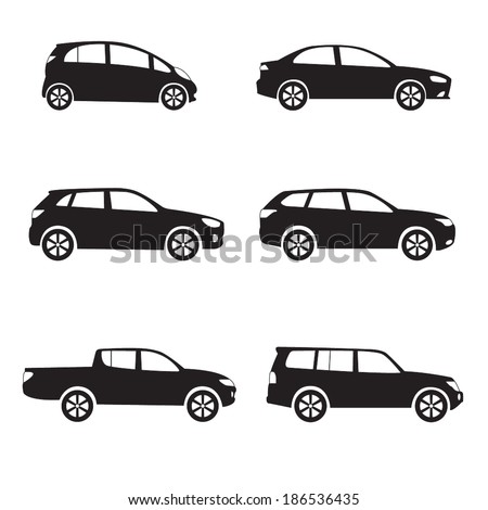 Cars icon set. Different vector car forms.
