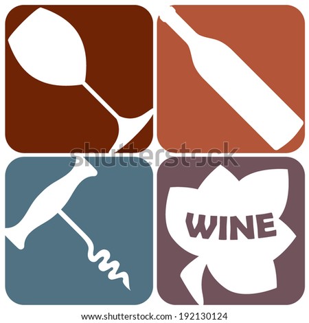 Set of vector flat design wine icons for food and drink.
