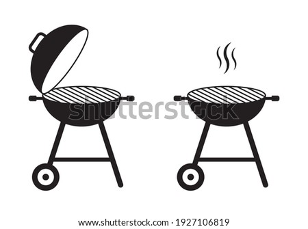 BBQ grill icon. Barbecue with smoke or steam. Vector illustration.
