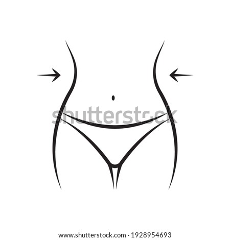 Weight loss icon with woman's waist. Slim female body outline silhouette. Vector illustration.