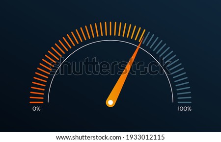 Gauge or meter indicator. Speedometer icon with red, yellow, green scale and arrow. Progress performance chart. Vector illustration. Imagine de stoc © 