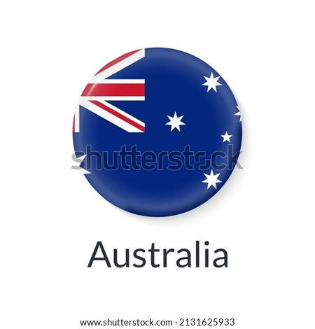 Australia flag 3d icon, circle badge or button. Round Australian national symbol. Vector illustration.