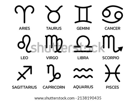 Zodiac sign icon set. Horoscope, astrology symbols. Vector illustration.