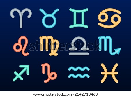 Zodiac sign 3d icon set. Horoscope, astrology colorful symbols. Vector illustration.