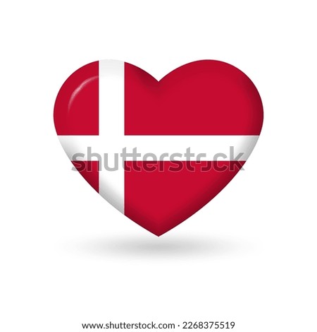 Denmark heart flag 3d icon, badge or button. Danish national symbol. Vector illustration.