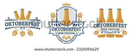 Oktoberfest logo or label set. Beer festival vintage design. October fest emblem, poster or banner template. Traditional German, Bavarian beer festival sign or icon. Vector illustration.