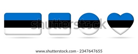 Estonia flag icon or badge set. Estonian square, heart and circle national symbol or banner. Vector illustration.