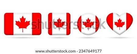 Canada flag icon or badge set. Canadian square, heart and circle national symbol or banner. Vector illustration.