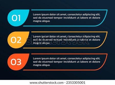 3 step list diagram. Info graphic template. Business process, presentation, layout design. Three numbers infographic. Vector illustration.