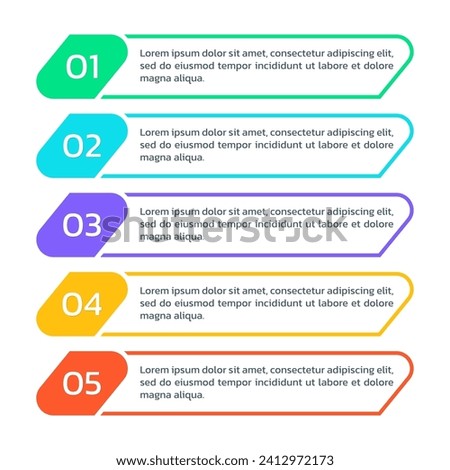 5 step info graphic template. List diagram, chart with five numbers. Business infographic, presentation, modern layout design with vertical elements. Vector illustration.