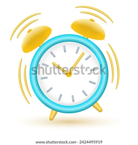 Alarm clock 3d icon. Wake up time concept. Morning timer cartoon design. Ringing watch. Vector illustration.
