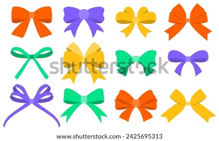 Ribbon bow icon set. Gift, present design elements. Holiday decoration concept. Vector illustration.