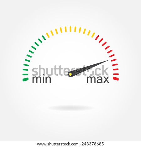 Speedometer icon or sign with arrow. Colorful Infographic gauge element. Vector illustration. 