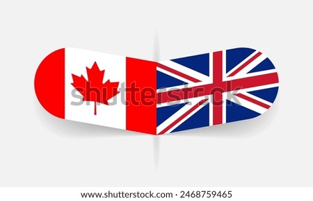 Canada and UK flags. British and Canadian flag, national symbol design. Vector illustration.