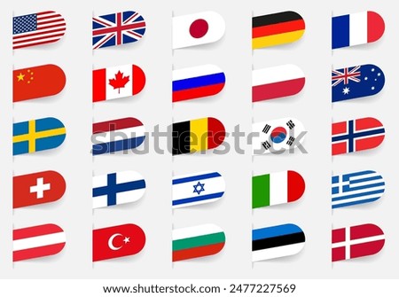 Flag icon or logo set. Modern world countries flags. National symbols. Vector illustration.