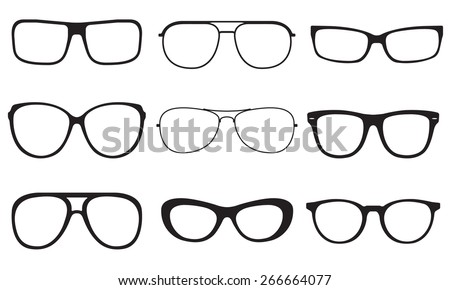 Glasses set. Sunglasses silhouettes isolated on white background. Vector illustration.