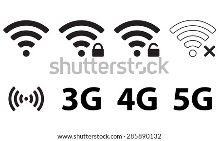 Wireless and wifi icon set for remote internet access. Podcast vector symbol. 3G, 4G and 5G technology symbols.