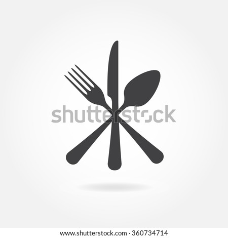Spoon, Fork and Knife icon. Crossed symbol. Flat Vector illustration.
