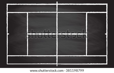 Tennis court or field isolated on blackboard texture with chalk rubbed background. Vector illustration. 