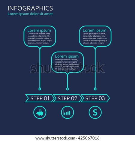 Step by step infographics. 3 steps, options or levels. Outline infographics template. Vector illustration.
