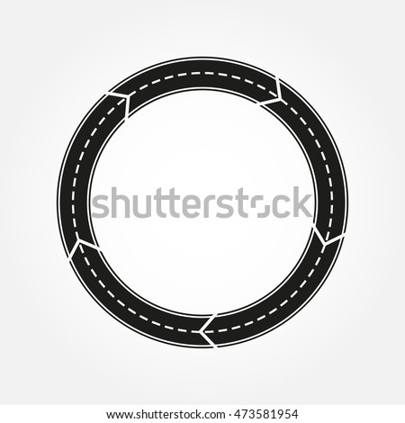 Road design element. Asphalt round road with arrows. Roundabout template. Vector illustration.