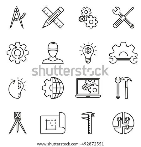 Engineering and Construction line icon set. Vector illustration.