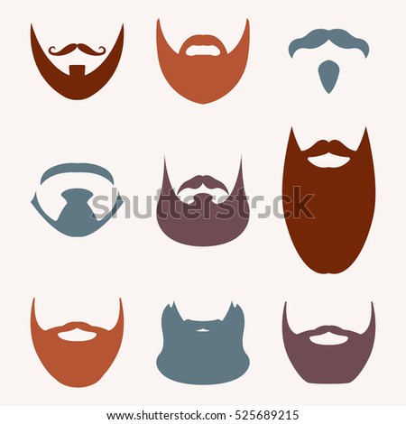 Beard Set Isolated On White Background. Different Silhouettes Of Beard ...