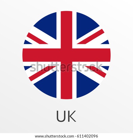 Flag of UK round icon or badge. United Kingdom and Great Britain circle button. British national symbol. Vector illustration.