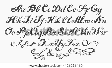 Calligraphy Alphabet Typeset Lettering. Capital And Lower-Case Letters ...