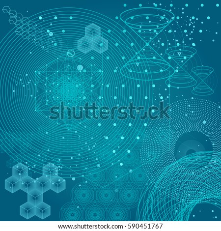 Sacred geometry symbols and elements background. Cosmic, universe, bing bang, alchemy, religion, philosophy, astrology, science, physics, chemistry and spirituality themes