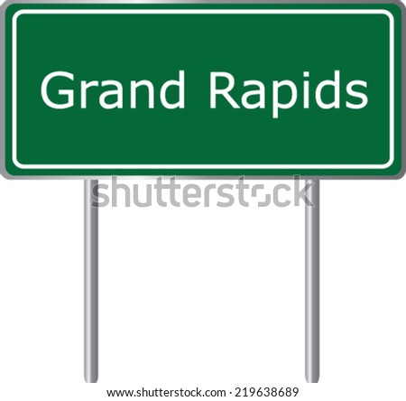 Grand Rapids, Michigan, road sign green vector illustration, road table, USA city