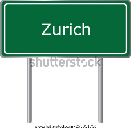 Zurich, Switzerland, road sign green vector illustration, road table