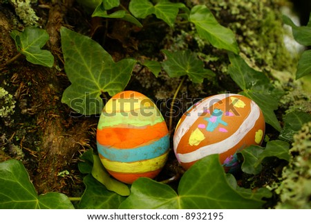Easter eggs hidden on tree