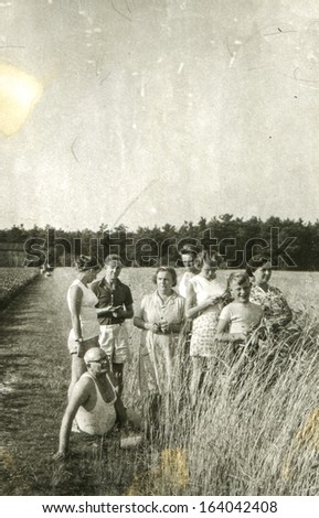 ANIELIN, POLAND, CIRCA FIFTIES: vintage photo of big family outdoor, Anielin, Poland, circa fifties