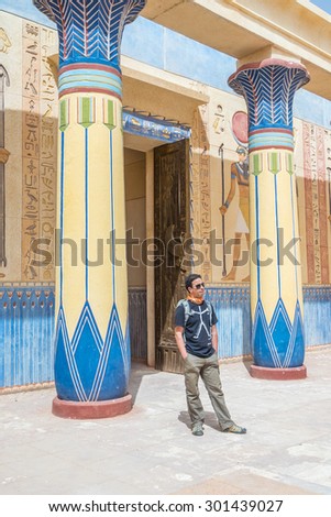 OUARZAZATE, MOROCCO - APRIL 10, 2015: Tourist visiting Atlas Film Studios, one of the largest movie studios in the world, in terms of land area. Several historical movies were shot here