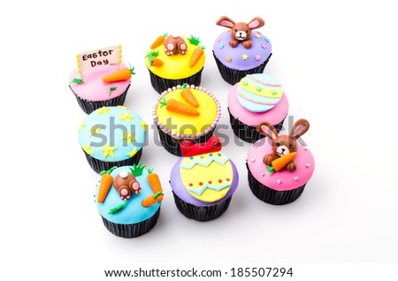 Easter cupcakes isolated white background