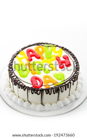 Happy birthday cake isolated on white