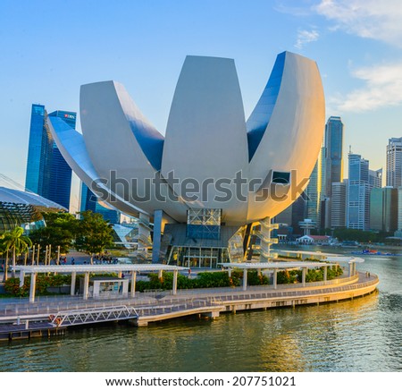 SINGAPORE - JUNE 24: ArtScience Museum on JUNE 24, 2014 in Singapore. It is one of the attractions at Marina Bay Sands. It has 21 gallery spaces with a total area of 6,000 square meters.