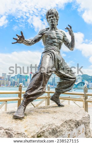 HONG KONG, CHINA - August 14: Bruce Lee statue at the Avenue of Stars on August 14, 2014, Hong Kong, China.
