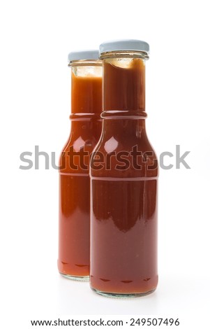 Tomato and Chilli Sauce bottle isolated on white background