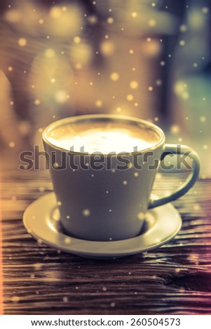 Coffee cup - vintage effect , winter snow filter , and light leak processing style