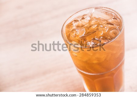 Ice lemon tea glass - selective focus point