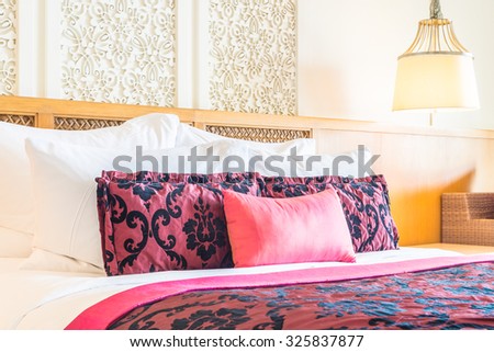 Luxury beautiful pillow decoration on bed in bedroom